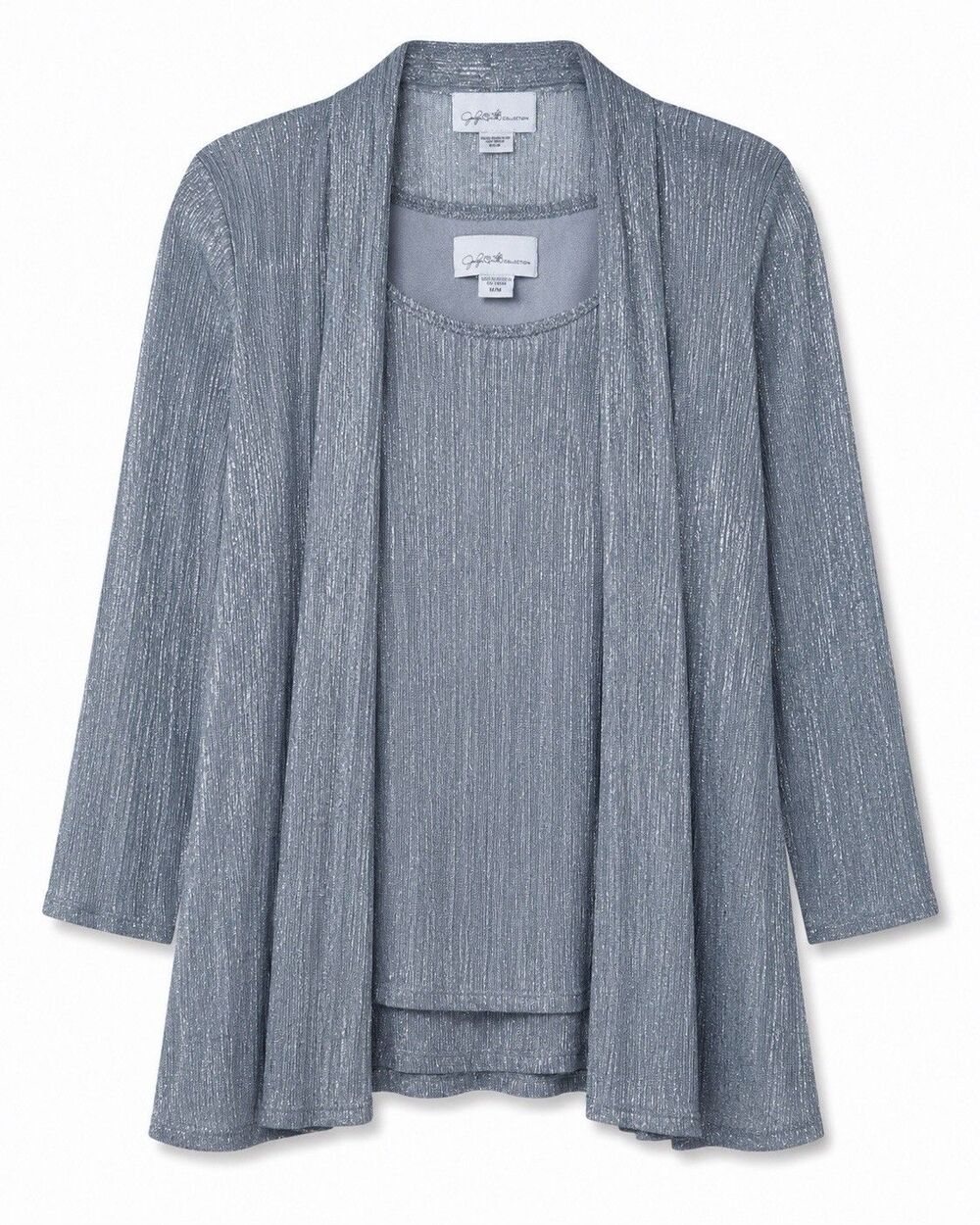 Jaclyn Smith Collection Jacket Tank Set Women's Medium Silver Metallic Knit NWOT